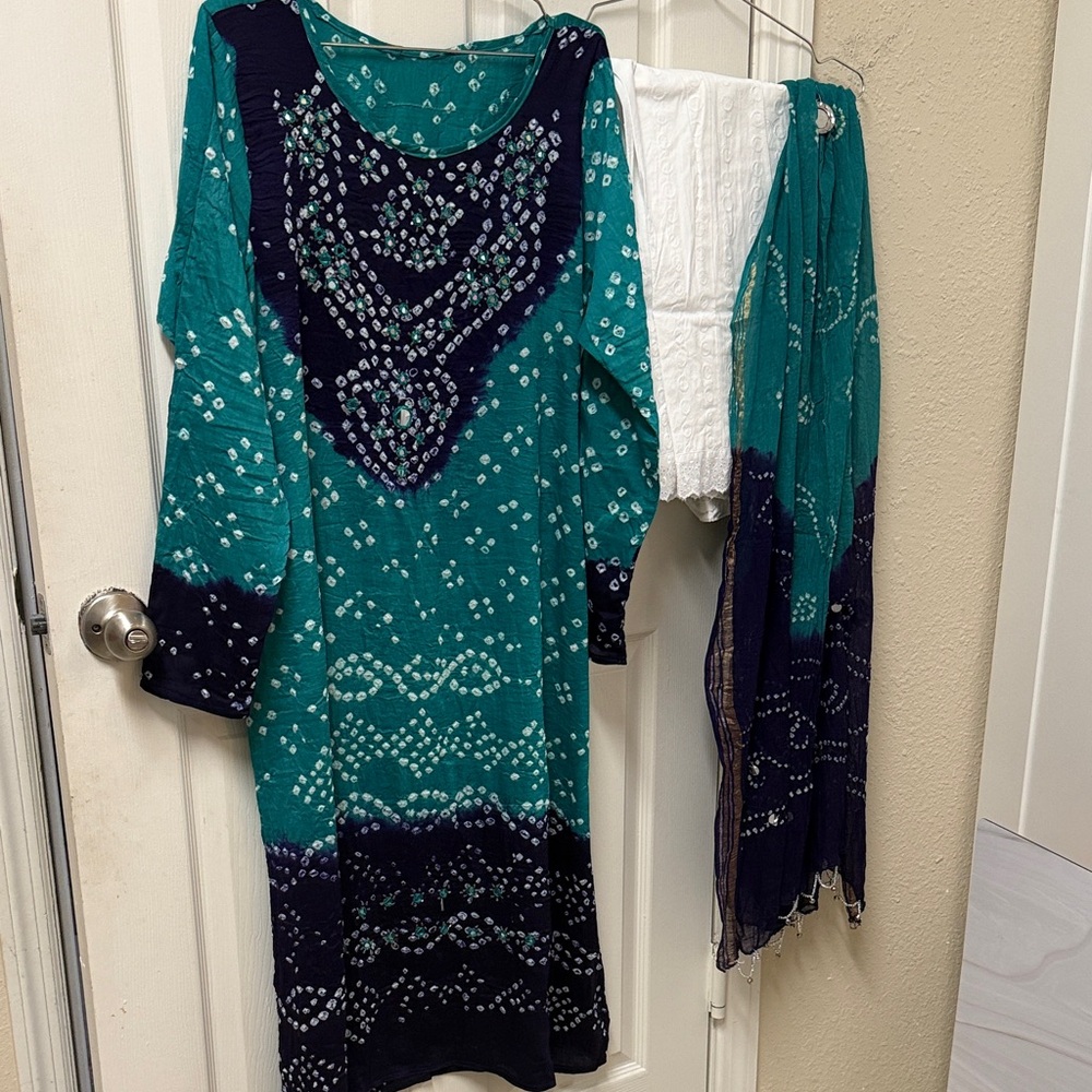 Teal and Navy Pakistani Indian Dress with dupatta
